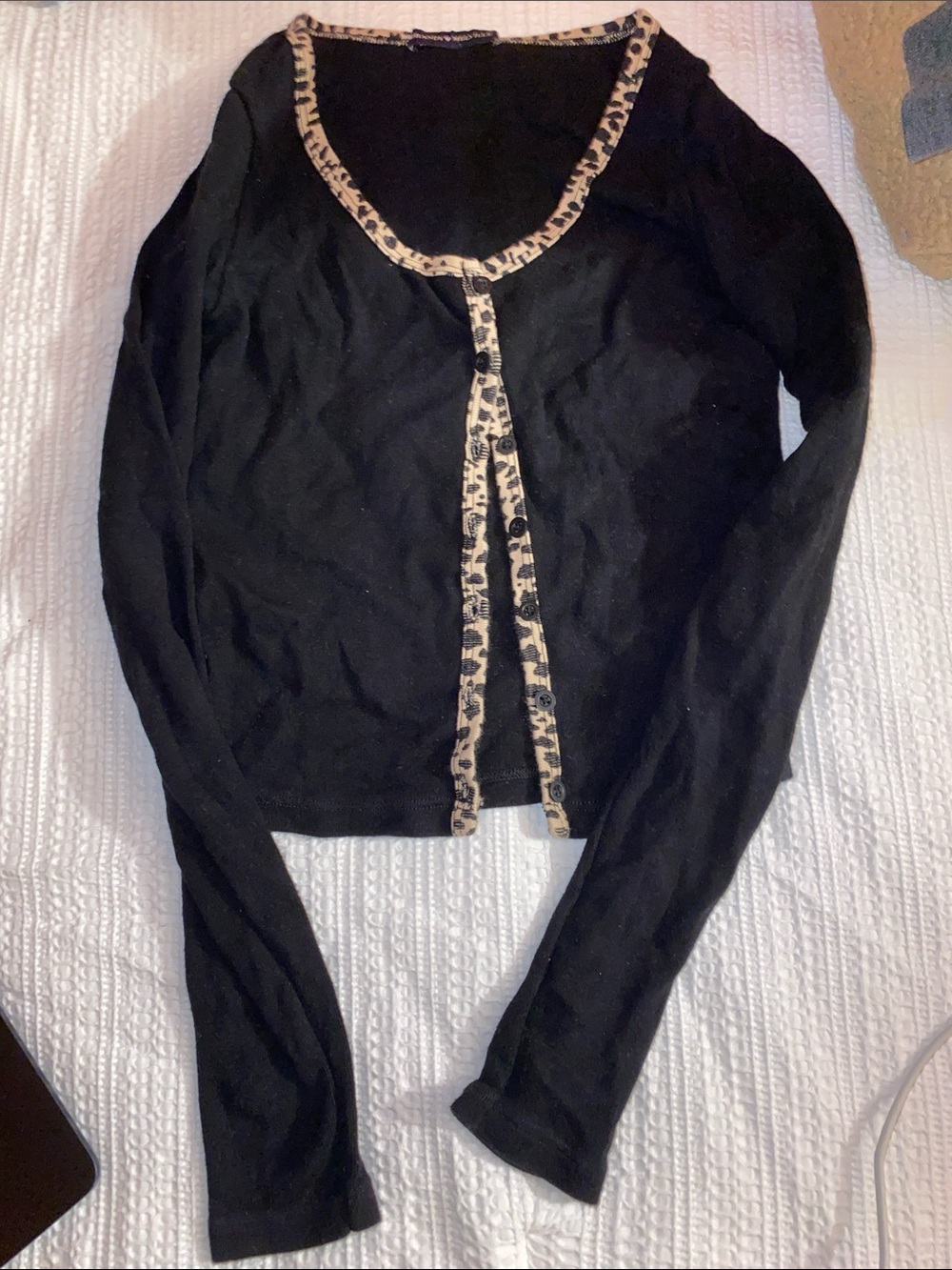 Brandy Melville Black Cardigan with Leopard Trim